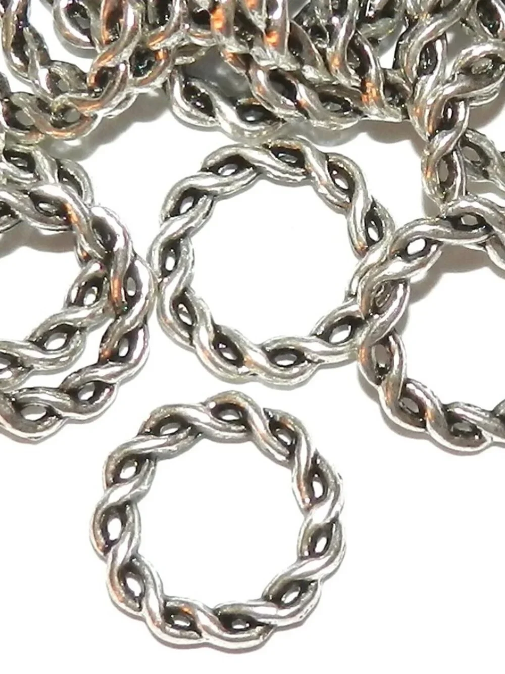 M7136 Antiqued Silver 15mm Twisted 2-Strand Round Jump Ring Style Link 20pc